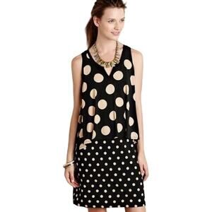 Anthropologie Maeve Davina Layered Polka Dot Dress Black Tan Womens Small